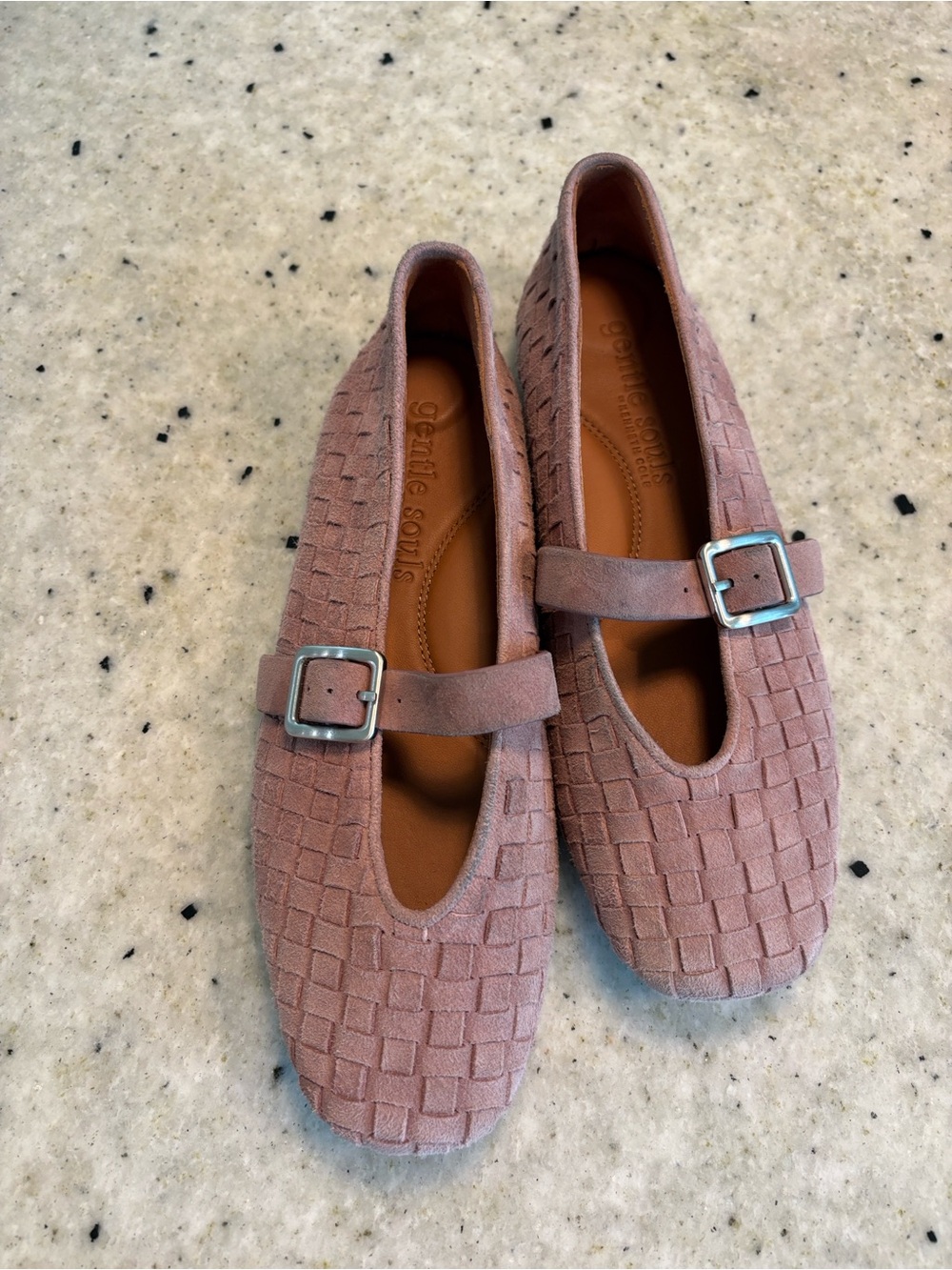 mauve color leather flats